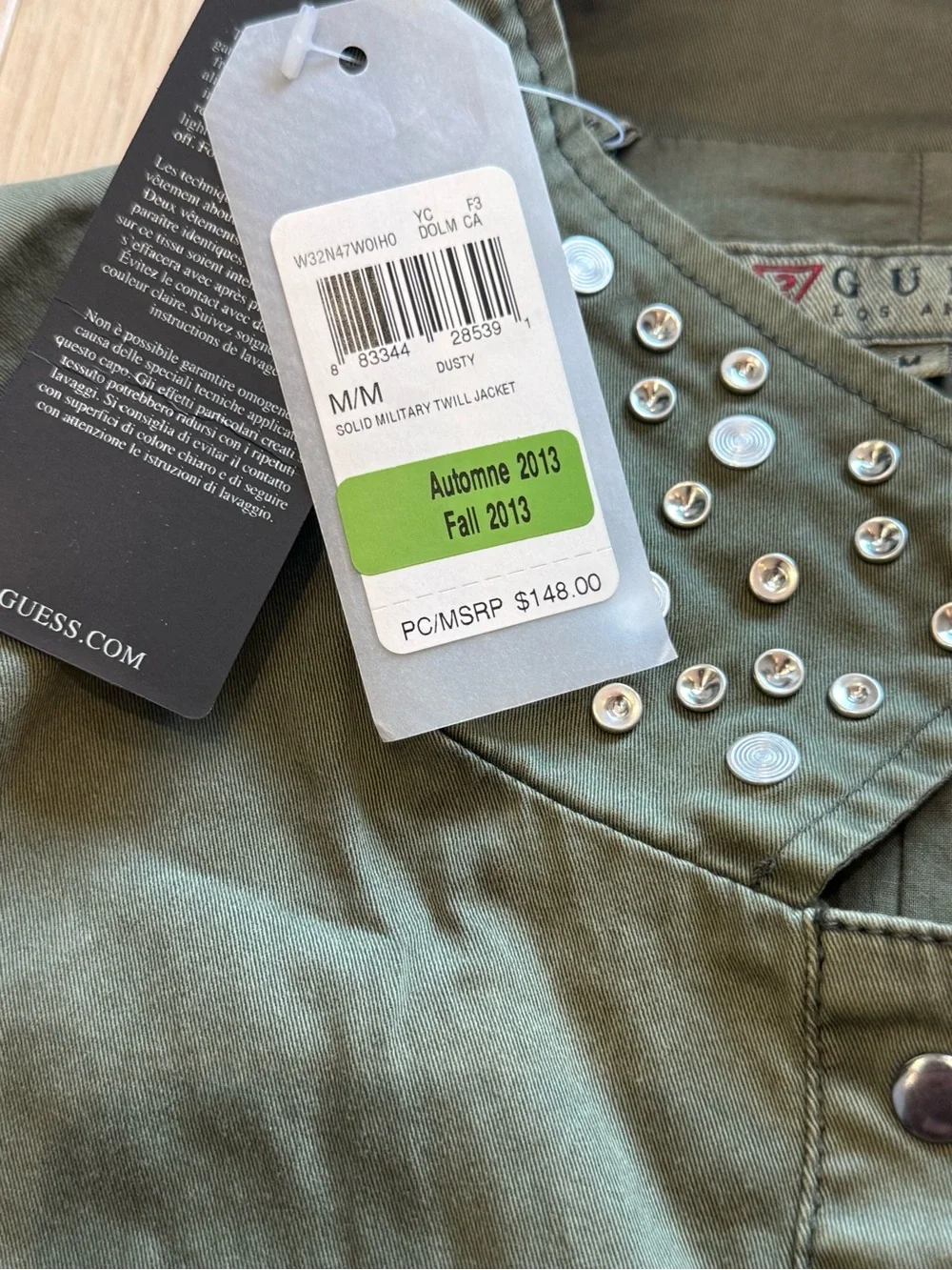 GUESS Studded Military Jacket BNWT Olive Utility Luxe Fall 2013 Rare Vintage - Picture 8 of 8